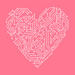 Printed circuit board pink and white heart shape computer technology, vector