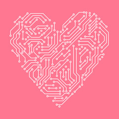 Printed circuit board pink and white heart shape computer technology, vector
