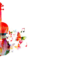 Wall Mural - Colorful violoncello with music notes isolated vector illustration design. Music background. Music instrument poster with music notes, festival poster, live concert events, party flyer