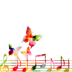 Wall Mural - Music background with colorful music notes and G-clef vector illustration design. Artistic music festival poster, live concert events, music notes signs and symbols