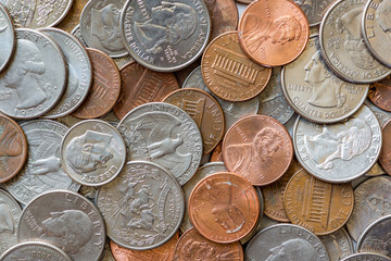 Wall Mural - Close-up of a one cent, 10 cent and a quarter coins