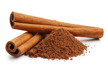 Cinnamon Sticks And Powder, Isolated On White Background