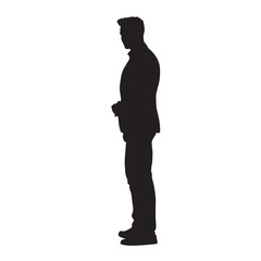 Wall Mural - Businessman standing in suit, isolated vector silhouette. Business people