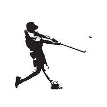 Baseball Player Hitting Ball, Batter,  Isolated Vector Silhouette