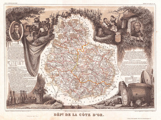 Fototapete - 1852, Levasseur Map of the Department Cote D'Or, France, Burgundy or Bourgogne Wine Region