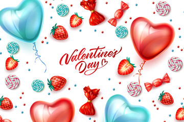 Wall Mural - Vector happy valentine day heart balloon candy