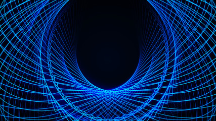 Wall Mural - effect of depth of round virtual tunnel. bid data stream visualization. technology banner for busine