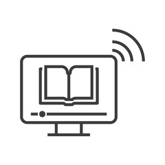 Wall Mural - online education icon of computer with e-learning from e-book or audio book. share infromation