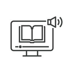 Wall Mural - online education icon of computer with e-learning from e-book or audio book