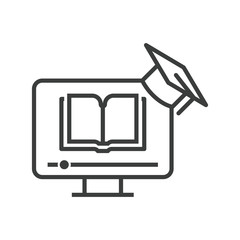 Wall Mural - online education icon of computer with e-learning from e-book or audio book. share infromation