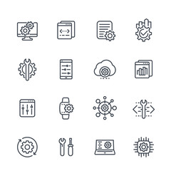 development, configuration service, hardware, settings line icons set on white