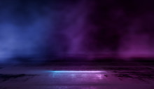 Empty Scene  With Glowing Pink And Blue Smoke Environment Atmosphere Reflect On Floor.  Fashion Vibrant Colors Spectrum Background. 3d Rendering.