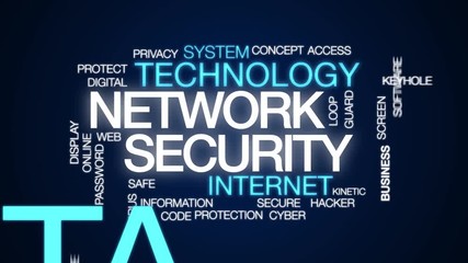 Poster - Network security animated word cloud. Kinetic typography.