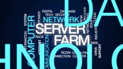 Poster - Server farm animated word cloud. Kinetic typography.