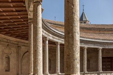 The columns and atrium of Alhambra palace of Charles V