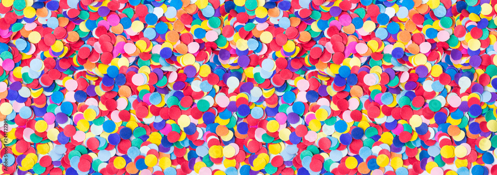 Colorful, round confetti as background for carnival, New Year's Eve, banner - obrazy, fototapety, plakaty 
