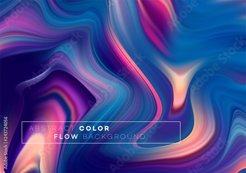Modern colorful flow poster. Wave Liquid shape in black color background. Art...