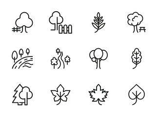 Poster - Plants line icon set. Set of line icons on white background. Nature concept. Leaf, tree, forest. Vector illustration can be used for topics like ecology, country, geography