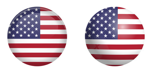 united states of america flag under 3d dome button and on glossy sphere / ball.