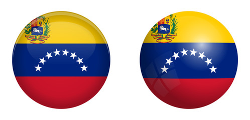 Wall Mural - Bolivarian Republic of Venezuela flag under 3d dome button and on glossy sphere / ball.