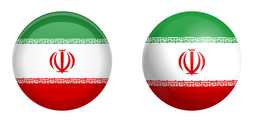Iran (Persia) flag under 3d dome button and on glossy sphere / ball.