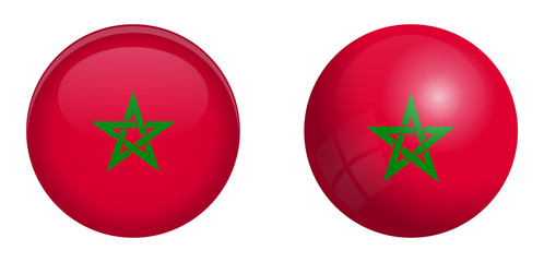 Wall Mural - Morocco flag under 3d dome button and on glossy sphere / ball.