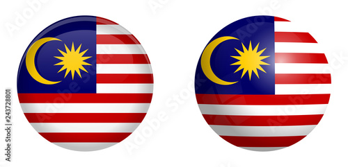 Cuadros en Lienzo Malay flag under 3d dome button and on glossy sphere / ball.