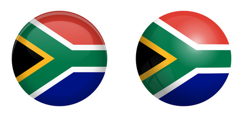South Africa flag under 3d dome button and on glossy sphere / ball.