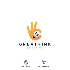 Wall Mural - ok hand gesture bulb idea logo vector icon illustration