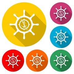 Nautical logo or icon, color set with long shadow