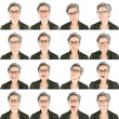 © ZoneCreative - professional senior adult caucasian woman with eyeglasses and white hair collection set of face expression like happy, sad, angry, surprise, yawn isolated on white