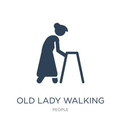 old lady walking icon vector on white background, old lady walki