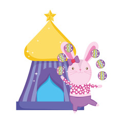 Poster - cute circus rabbit with layer and tent