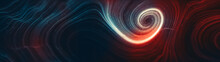 Abstract Creative Modern Colorful Ultra Wide Background. Neon Glowing Twisted Cosmic Lines. Beautiful Swirls, Bright Turbulence Curls. Smooth Astronomy Vortex Structure. 3d Rendering