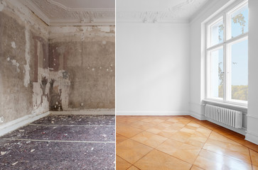 Wall Mural - apartment room during renovation, before and after restoration /  refurbishment  -