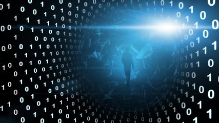 Wall Mural - conceptual artistic walking in the digital cyberspace data tunnel. futuristic artificial intelligenc