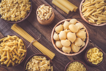 Sticker - Various types of pasta on the white background