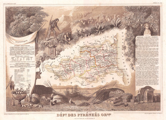 Fototapete - 1852, Levasseur Map of the Department Des Pyrenees Orientales, France, Muscat Wine Region