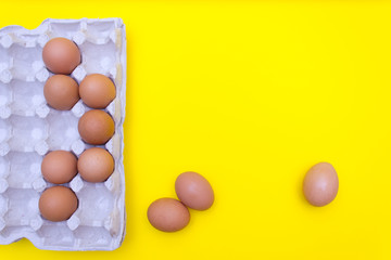 Egg, Eggs on a yellow background. Egg tray