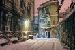 Historic European Courtyard on a winter night. The old part of Odessa