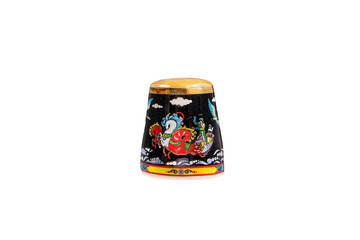 Wall Mural - ceramic souvenir toy in the form of thimble with beautiful color painting on isolated white background reflecting the national Russian culture