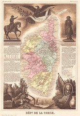 Fototapete - 1861, Levasseur Map of Corsica, La Corse, France