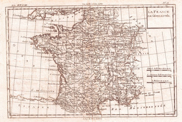 Fototapete - 1780, Raynal and Bonne Map of France, Rigobert Bonne 1727 – 1794, one of the most important cartographers of the late 18th century
