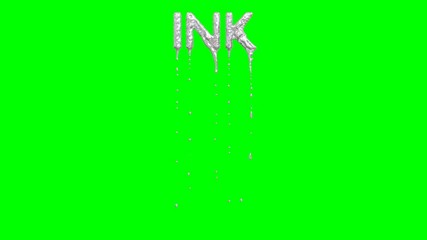 animated dripping a lot of silver paint or ink or liquid metal from all caps text ink. liquid is dri