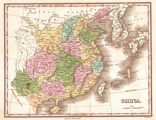 Fototapete - 1827, Finley Map of China, Anthony Finley mapmaker of the United States in the 19th century