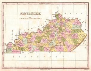 Fototapete - 1827, Finley Map of Kentucky, Anthony Finley mapmaker of the United States in the 19th century