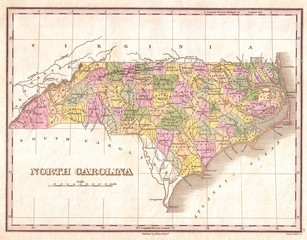Wall Mural - 1827, Finley Map of North Carolina, Anthony Finley mapmaker of the United States in the 19th century