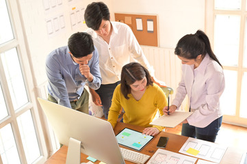 ux ui concept, development software team working with ux ui project in computer and digital tablet c