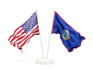 Wall Mural - Two waving flags of United States and guam