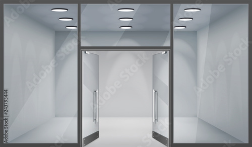 Store Front Open Doors 3d Shop Empty Interior Realistic